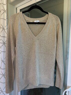 NWOT Reiss Gold Metallic Oversized V-Neck Sweater Sparkly Size S